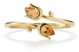 PERIMADE Gold Citrine Opal Tulip Ring for Women, Adjustable Tulip Flower Stacking Bypass Open Band, Gold Plated Floral Open Ring Hypoallergenic 925 Sterling Silver Jewelry for Birthday Anniversary