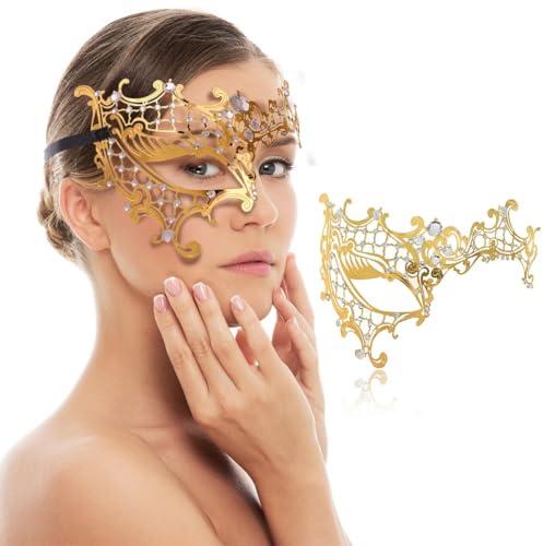NUOGUAYI Maschera di metallo di halloween, Maschera mezza faccia, Veneziana con strass in metallo, per Masquerade Halloween Festa Ballo Carnevale Maschera Costume