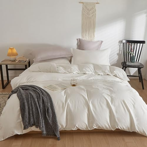VENIES Bettwäsche 180 x 200 cm Doppelbett Bettbezug | Sommer Atmungsaktiv Schweiß 100% Baumwolle Bettbezug mit Reißverschluss Weiß