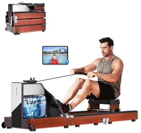 Rudergerät für Heim-Fitnessstudio, Doppelte Wasserbeständigkeit und Magnetischer Widerstand, Rudergerät mit 32 Widerstandsstufen, 150 kg Gewichtskapazität Rote Eiche
