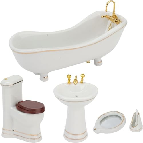 5 Delar 1:12 Dockhus Badrum Set Söt Vacker Porslin Dockhus Miniatyr Möbler Leksaker