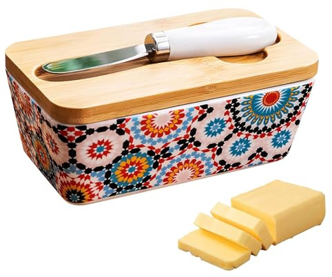 Huxibai Mantequera | Recipiente para mantequilla de cerámica con cortador para encimera de cocina – Recipiente hermético para utensilios de cocina para cocinar, fogones, fiestas, reuniones