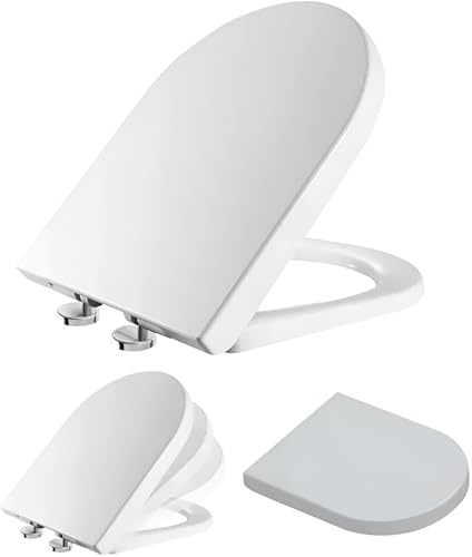 Luxury Heavy Duty D Shape Toilet Seat Cover with Soft Close & Top Fixing Hinges White Modern Bathroom Toilet Seat Quick Release Chip Resistant Easy Clean Design