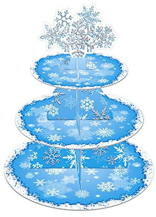 CC HOME 3 Etagen Schneeflocken Kuchenständer Frozen Cupcake Ständer Karton Kuchen Stand Schneeflocken Cupcake Stand für Geburtstagsparty Baby-Dusche Hochzeitstorte