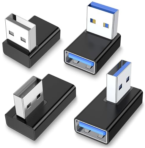 Leikedun 4 Stück USB Winkelstecker, 90 Grad US-B Winkel Adapter, L-Förmig Stecker für Datenübertragung Kompatibel mit Phone Laptop Tablet Powerbank und die meisten USB-Geräte (A)
