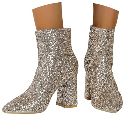 Generisch Bottines pailletées pour femme - Avec fermeture éclair - Bottines courtes - Couleur unie - Pour costume traditionnel - Bottes mi-saison, O Gold, 39 EU