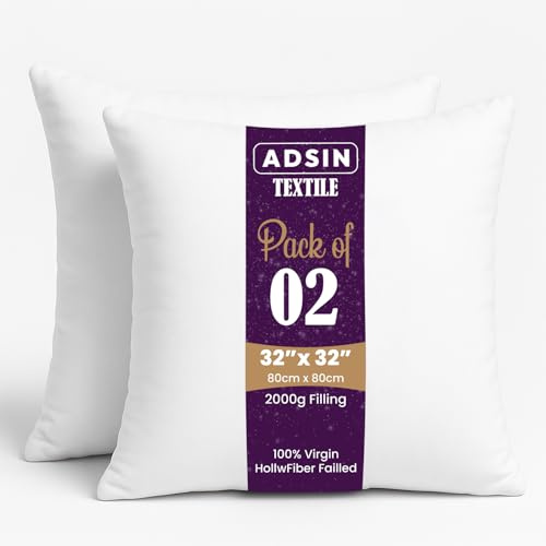 Hollow fibre Cushion Inserts Pack of 2 32 x 32 | 80cm x 80cm Extra Full Bounce Back Cushion Pads Hypoallergenic Cushion Inners with Polypropylene Cover Soft Decorative Sofa & Bed Cushion Fillers