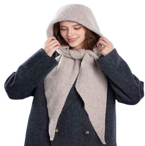 WUODHTW Knitted Hooded Scarf for Women Winter Warm Balaclava Hoodie Hat Scarf Neck Warm Shawl Hood Knit Skull Cap Beanie ﻿ (Khaki)