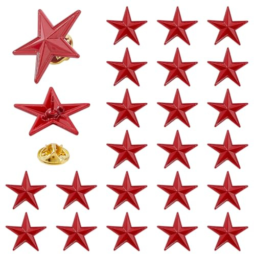 SUPERFINDINGS 24PCS Legierung Stern Brosche Nadeln 1.04x1.08inch Rot Emaille Stern Anstecknadel Reversnadel Fünfzackige Brosche Pentagramm Anstecknadeln für 4 Juli Veteranen Gedenken Geschenke