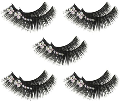 SOIMISS False Eyelashes with Easy to Use Natural Realistic Makeup Eyelashes Black 5 Pairs Synthetic Fiber Eye-catching Look for Dance Performance and Daily Life