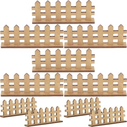 Veemoon Lot de 12 Mini Clôtures en Bois Couleur Kaki, Décor de Jardin Féerique Miniature, Accessoires pour Maison de Poupée et Micro-Paysage, Décoration de Pot de Fleurs, Clôture