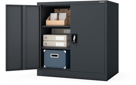 Jan Nowak Aktenschrank Büroschrank Metall, abschließbar, 93 x 90 x 60 cm | Werkstattschrank und Dokumentenschrank, 2 verstellbare Böden je 50 kg, 2 Schlüssel, Stahl 0,6 mm, Wandmontage
