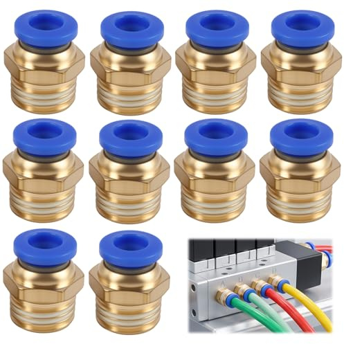 10 piezas PC8-02 de Accesorios Neumáticos Push-to-Connect,Conexión Rápida para Tubos de 8 mm OD x 1/4 BSP Macho, Diseño Robusto y Duradero para Sistemas Neumáticos y Aplicaciones de Aire Comprimido