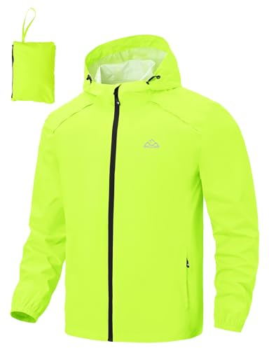 donhobo Herren Regenjacke Faltbar Wasserdicht Outdoorjacke | Leicht, Regenmantel mit Kapuze, Fahrrad Rainjacke Windbreaker Windjacke für Jahreszeiten Wandern Laufen Angeln Camping