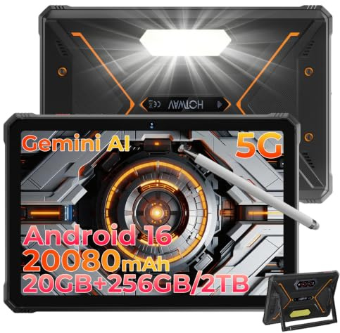 HOTWAV R9 Pro Max 5G Rugged Tablet Android 16 Robusto Tablet 11 Tablet | 20GB+256GB/2TB TF Tablet Impermeabile, 20080mAh Robusto Tablet PC 64MP+16MP/Widevine L1/Dual SIM 5G/Face ID/Stilo/Gemini AI