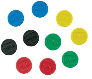 Nobo Magnete für magnetisches Whiteboards, 10 Stück, 20 mm, Mehrfarbig, 1901016
