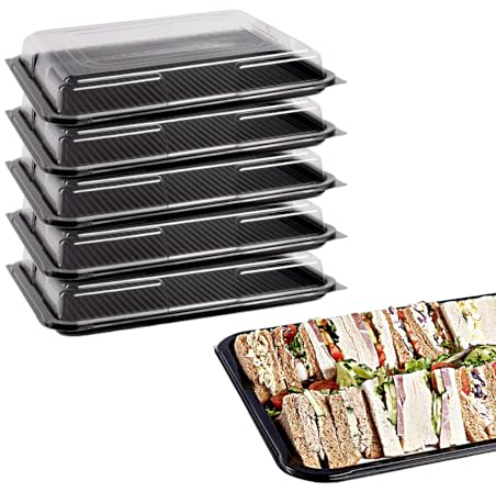 Caterline 5 Sandwich Platter Trays with Lids. Reusable Plastic Catering Trays with Extra Deep Lids - Perfect for Meal Prep, Buffets, Parties, Sandwiches & Salads.(350mm x 250mm x 70mm)