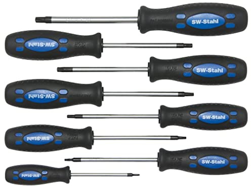 SW-Stahl 31500L Schraubendrehersatz 8-tlg. - TR-Profil T8-T40 - TX-Set | Schraubenzieher Set mit Stirnlochbohrung - S2-Stahl - Ergonomischer 2-K-Griff - T-Profil Werkzeug für Torx-Schrauben