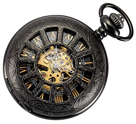 SIBOSUN Taschenuhr Mechanische Taschenuhr Drache Taschenuhr Skelett Antik Römische Ziffern Herren Taschenuhr mit Kette und Box