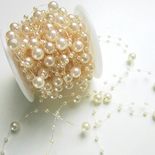 CaPiSo Perlenband Perlenkette Perlengirlande Perlenschnur Weihnachten Advent Deko Sterne Perlen Tischdeko Schnur Perle (Creme, 15m)