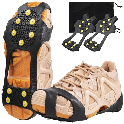 Schneegriffe, rutschfest, können an Schuhen oder Stiefeln befestigt werden, geeignet für Wandern, Angeln, Klettern Größe L 10 Steel Studs