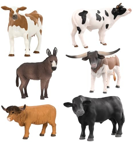 Terra by Battat - Spielzeug-Bauernhof-Tiere - Kühe, Stiere, Esel - Tierisches Spielzeug für Kinder - 6 Bauernhof-Figuren - 3 Jahre + | Enthält insgesamt 6 Teile: detaillierte Kühe, Bullen und Esel, die auf ihren Hufen stehen, ab 3 Jahren