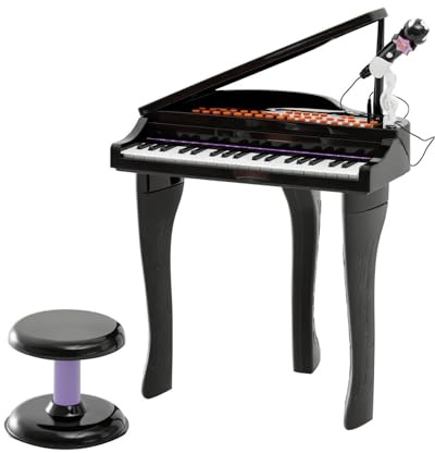 HOMCOM Pianoforte Elettrico Giocattolo Strumento Musicale per Bambini con 37 Tasti Microfono e Sgabello 48x39x69cm Nero