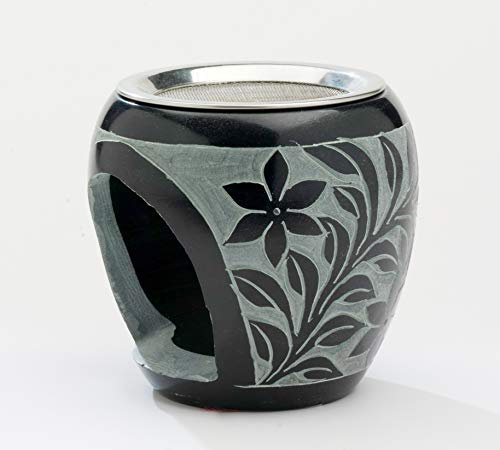 Räucherstövchen Asia Black aus Speckstein Höhe 8 cm mit Siebeinsatz und mit Teelicht