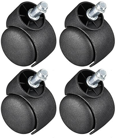 sourcing map 4Pcs 2-inch Swivel Casters Nylon Twin Wheel,Universal 11mmx22mm Stem Mount Swivel Caster Black