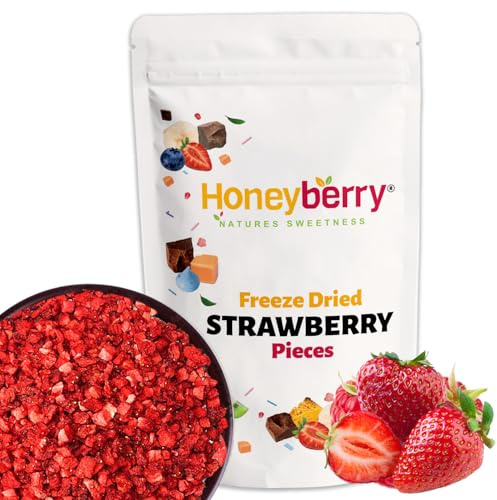 Fraises Lyophilisées en Morceaux 70g - Fruits Lyophilisés - Fraises Déshydratées - Fraises Séchées - Fruits Déshydratés en Morceaux pour Pâtisserie, Décoration de Gâteaux, Céréales et Desserts