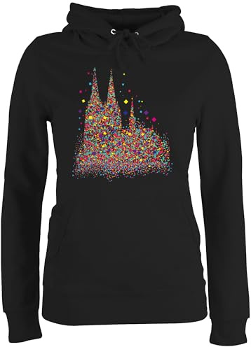 Pullover Damen Hoodie Frauen - & - Kölner Dom Konfetti I Karneval I Fasching - L - Schwarz - damen-kapuzenpullover mit karnevalspullover faschings köln hoody karnevalspulli karnevals koln pulli