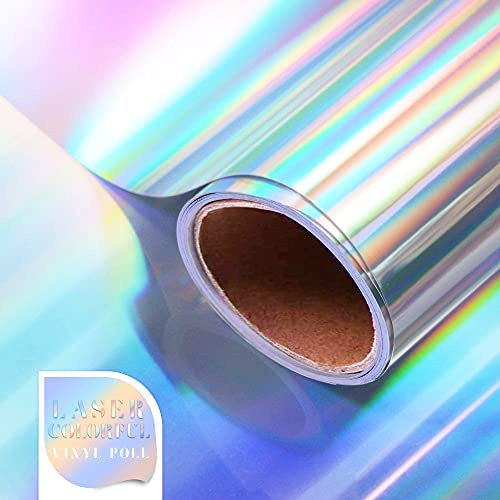 Lámina de vinilo holográfica cromada de Arco iris, brillante metálico adhesivo permanente láser colorido 30,5 x 250cm, para manualidades, herramientas Silhouette Cameo Cricut(Láser colorido)