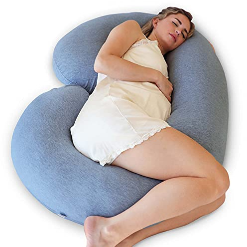 PharMeDoc Schwangerschaftskissen, C-förmiger kühlender Bezug - Seitenschläferkissen, Unterstützung für Rücken, Hüften, Beine, Bauch für Schwangere Frauen