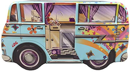 MediMuc Mini Camper Van Hippie- Geschenkdose Design The Silver Crane Company - liebevoll gestaltete rechteckige Gebäckdose Volumen 1,0L Maße: (Länge x Breite x Höhe): 17,1 x 9,3 x 8,1cm