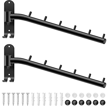 Bosszi 2-Pack Wall Mounted Folding Clothes Hanger Rack, Stainless Steel Clothes Hooks with Swing Arm Holder Space Saving Clothing Hanging System Closet Storage Organizer Heavy Duty Drying Rack (Black)