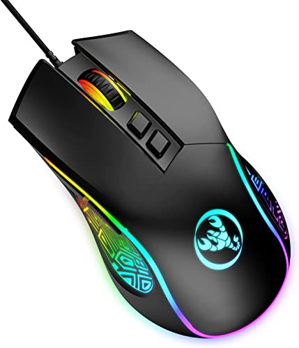 HXSJ X100 Gaming Mouse Wired,Ergonomic PC Gaming Mice with 7 Colors LED Backlit, 7 Buttons,Gaming Optical Sensor,4 DPI Level Settings,Up to 3600 DPI,Lightweight,for PC,Laptop,Mac,PS4,XBOX - Black