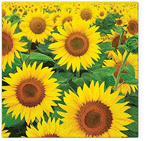Servietten Blumen 20 Servietten Gro?es Feld an Sonnenblumen | Blumen | Blätter | Garten | floral | Blumenmotiv | Sommer | Herbst | Tischdeko 33x33cm