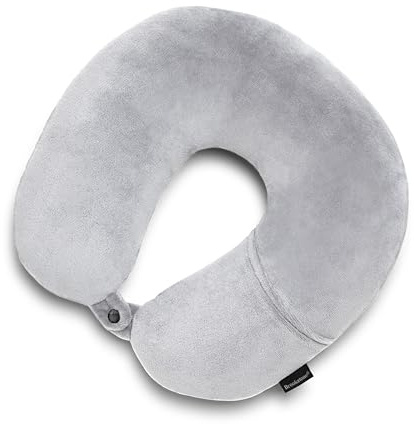 Brookstone Microbead Neck Pillow - Super Soft Cozy Lightweight Plush Travel Pillow with Phone or Headphone Pocket, Grey