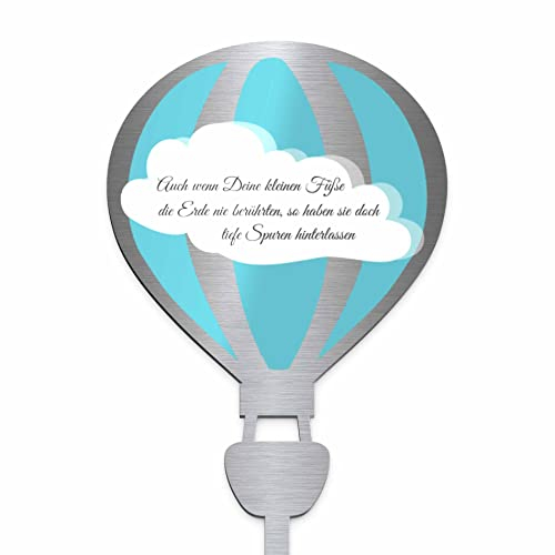 Edelstahl Grabstecker - Blumenstecker als Luftballon | Personalisiertes Sternenkind Andenken - Sternenkinder Grabschmuck wetterfest | persönliche Friedhof Grab Kindergrab Deko (Festes Design)