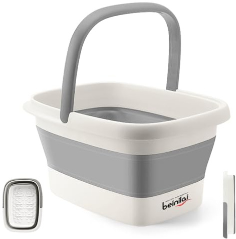 Beinilai Collapsible Foot Bath Basin for Soaking Feet,Foot Soak Tub,Plastic Foot Bucket with Handles and Massage Acupoint,Foldable Laundry Basket-Gery