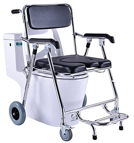 CRAGCO Toilettenstuhl Mit Rollen Toilettenrollstuhl Mit rutschfeste Feststellbare Rollen,Wasserdicht Gepolsterter Sitz, Faltbar Dusch- Toilettenstuhl für Behinderte, Behinderte, Senioren