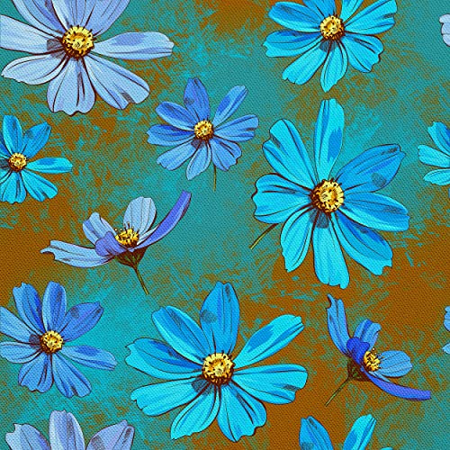 HEKO PANELS Stoff Oxford Wasserdichte Meterware Canvas-Stoff Polyester Stoff Zum Nähen Nähstoffe Möbelstoffe Dekostoffe Handwerken Wasserabweisend Blickdicht Blumen Blau 1 Meter 155 x 100 cm
