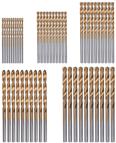 Mesee 50 Pieces Mini Twist Drill Bit Set 1mm/ 1.5mm/ 2mm/ 2.5mm/ 3mm Titanium Coated HSS Drill Bits Round Shank Micro Twist Bits for Drilling Wood Plastic Copper Aluminum Alloy