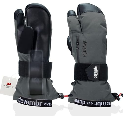 devembr 3-Finger-Skihandschuhe mit Handgelenkschutz, Warme Snowboardhandschuhe für Herren und Damen, Grau, L