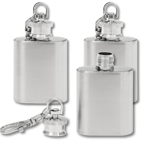 Mini Flachmann Schlüsselanhänger Silber • Edelstahl Flachmann Klein 1oz (30ml) • Lustige Geschenke für Männer • Geschenk Männer • Adventskalender Männer • Mini Geschenke (Silber 3er Set)
