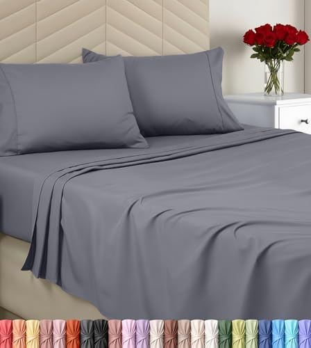 Utopia sängkläder king lakanset – borstad mikrofiber – mjuka lakan för king size-säng – inkluderar 1 monterad, 1 platt och 2 örngott – djup ficka (grå)