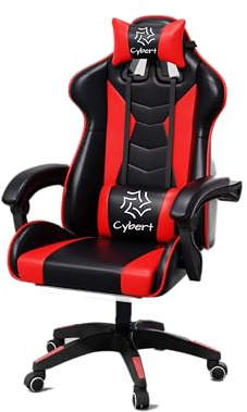 Cybert Sedia da Gaming Gamer Poltrona da Ufficio Scrivania Girevole Braccioli Design Ergonomico Supporto Lombare Meccanismo di Inclinazione Nero-Rosso (Nero/Rosso)