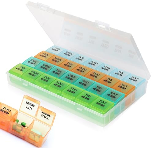 Chetexus Monatliche Pillendose für 28 Tage, Organizer pro Woche, große Pillendose für 4 Wochen und 1 Monat mit staubdichtem Behälter für Pillen/Vitamin/Fischöl/Nahrungsergänzungsmittel (transparent)