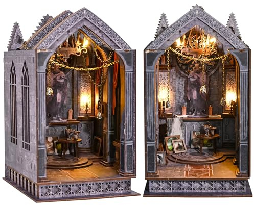 Spilay DIY Book Nook Kit, DIY Puppenhäuser Holz Miniatur Haus Möbel Kit Mit LED-Licht, 3D Holzpuzzle Buchstütze Bücherregal Dekoration, Buchstützen Modell Build-Creativity Kit (Stille Nacht Gebet)