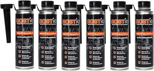 Rostio Benzin Additiv BenzinPlus4 | Kraftstoffstabilisator & Motorreiniger 300 ml | Einspritzdüsen-, Ventil- & Luftmassenmesser-Reiniger | Vergaser- & Drosselklappenreiniger Größe: 6 Flaschen
